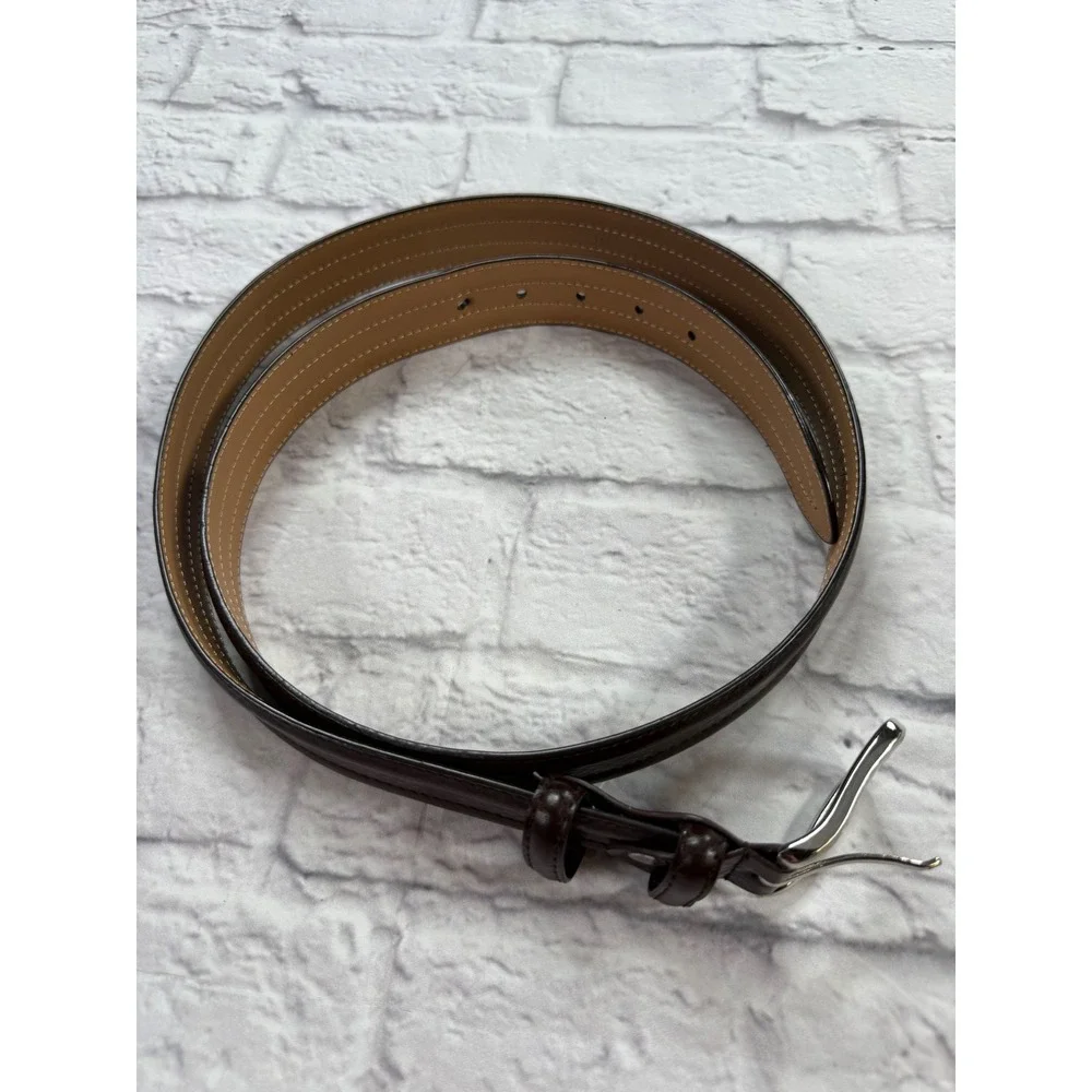 Arefio Valentino Belt Mens 44 Brown Excellent Genuine Leather Silver Buckle 0111
